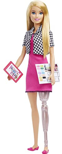Barbie You Can Be Anything Series, Innenarchitektin, Barbiepuppe mit Beinprothese und blonden Haaren, Barbiezubehör, inkl. Barbiepuppe, Geschenk für Kinder, Spielzeug ab 3 Jahre,HCN12
