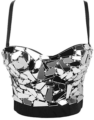 VIVICOLOR Frauen Punk Strass Bustier BH Damen Bling Pailletten Mode Crop Top Sparkle Blendende Korsett Weste Push Up
