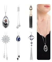 CASSIECA Lot de 6 colliers avec pendentif long pour femme, collier et pompons de fleurs, plaqué argent