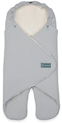 emma & noah Einschlagdecke mit Füßen, 0-8 Monate, Babydecke für Babyschale, Maxi Cosi®, Kindersitz für Herbst und Winter, Gefüttert, Maximale Bewegungsfreiheit (Essential Grau)