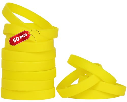 THXIY braccialetti in silicone,50 pezzi Vuoti Braccialetto universale Sportive Braccialetti di gomma giallo