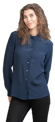 Posh Gear Damen Seidenbluse Collettoseta Bluse aus 100% Seide, Navy blau Größe M