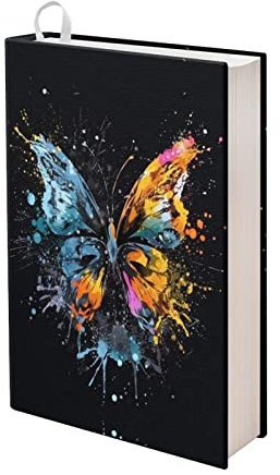 Kuiaobaty Farbspritzer-Buchhüllen mit Schmetterlingsmotiv für Romane, dehnbares Büchertuch für Taschenbuch, fester Einband, Buchhülle