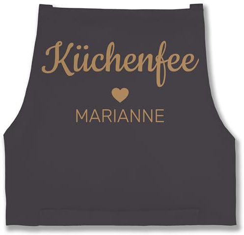 Schürze - Kochschürze Damen Frauen - Küchenfee mit Name I Geschenk Köchin I Geschenk Kochen - 85x69 - Anthrazit - küche frau kochschuerze koch kochschürzen personalisierte geschenke