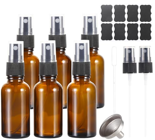 ALIFEIA 30 ml sprayflaskor med bärnstensglas, liten tom fin dimma påfyllningsbar resesprayflaska för rengöring, parfym, aromaterapi, kosmetiska sprayer, hår, eteriska oljor med fin dimma (6-pack)