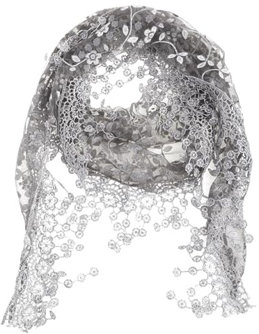 BYUTFA Damen Spitze, durchsichtig, Blumenmuster, für Dreiecksschleier, Kirche, Mantilla-Schal, Schal, Wickeltasse