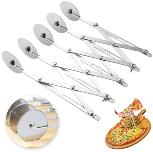 Teigschneider 5 Räder Teigteiler Edelstahl 5 Rad Teigschneider Verstellbarer Pizzaschneide Mit Griff Edelstahl Teigteiler Teig Teiler Kuchenteiler Blechkuchen Für Pizza Kuchen Teig(silber)