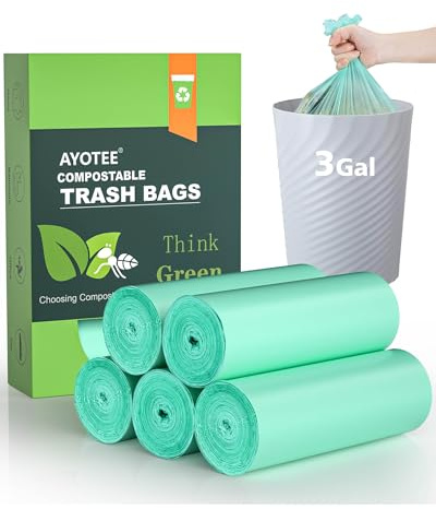 Compost Bags 3 Gallon 125 Packs,AYOTEE Compostable Trash Bags 3 Gallon, Small Biodegradable Trash Bags