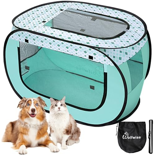 Wolfwise Recinto per Animali, Tenda Portatile Pop Up per Cani, Cuccioli e Piccoli Animali, Cuccia Pieghevole per Campeggio, Viaggi, Recinto per Animali da Interno ed Esterno, 90cmx60cmx60cm, Verde