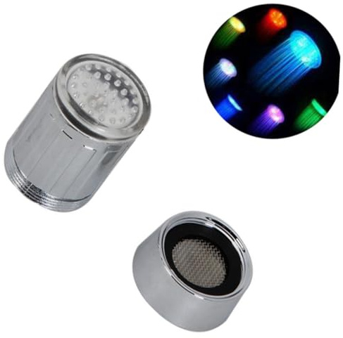 LED Wasserhahnbeleuchtung aus Küche 8001-a6 für Abs und Bad | Farbwechselnde Düse, Warm und Kaltwasser Geeignet, mit Außengewinde und Innenadapter, Einfache Montage