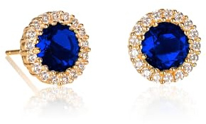 Diamond Treats Strahlenkranz-Ohrstecker aus 925 Sterling Silber mit Cubic Zirkonia in Weiß, Blau, Grün, und Rot, massive Silber runde Ohrstecker für Damen