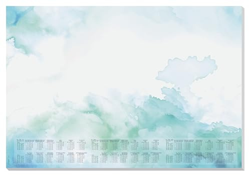 SIGEL HO314 Sous-main en papier, calendriers sur 3 ans et semainier, design watercolor sea, A2 (59.5 x 41 cm), bleu/vgert, 30 feuilles