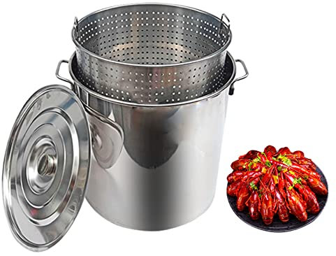 WJFLUCK Olla Comercial Grande para hervir mariscos y cangrejos con Cesta para hervir y Asas remachadas - Olla sopera de 27 qt/45 qt/63 qt para freidora de Pavo al Aire Libre para cocinar y Preparar