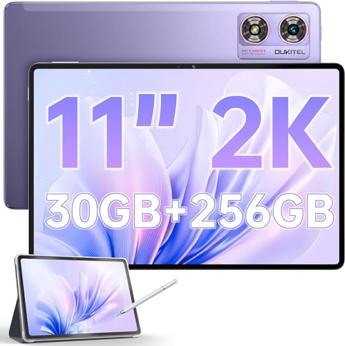 Oukitel OT8 Tablet 11 Zoll 2K, Android 13 Tablet mit Stift, 30(6+24) GB+256GB Gaming Tablet, Octa-Core Unisoc T606 Tablet 4G LTE, 8800mAh, 8MP+13MP AI Kamera, Dual SIM/TÜV/GPS/Widevine L1 (Violett)