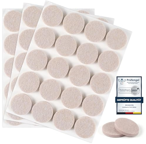 moinkerin 60 st runda stolsdynor 25 mm möbeltassar självhäftande filtar 5 mm tjocka klistermärken för möbler stolfötter, hårda trägolv (Beige, 25 mm)
