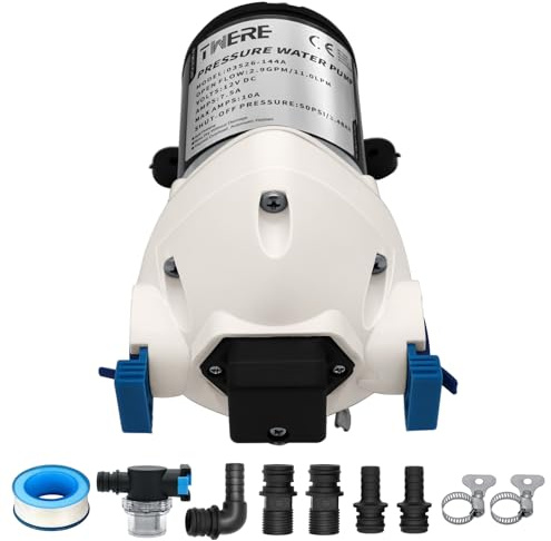 [Versión mejorada] R3526144D - Bomba de agua para caravana, 3 GPM 12 V CC 50 PSI, bomba de agua de diafragma autocebante triplex de repuesto R3526144D/03526-144A, silenciosa y apagado automático, para