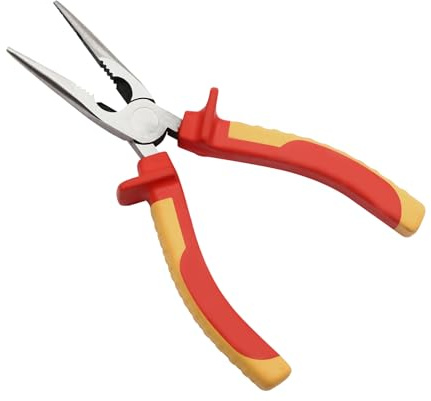 Insulated Handle Needle Nose Pliers for Precise Cutting and Gripping - Cr-V Material Red/Silver Color - 6 Inch Long Nose Cutting Pliers
