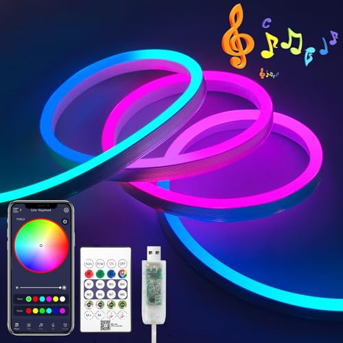iNextStation Neon LED Streifen 5M, RGBIC USB 5V LED Schlauch | App & Fernbedienung Music Sync, IP67 Wasserdicht Leiste Außen, Flexibel Strip für Bar Gaming Zimmer Outdoor Dekor