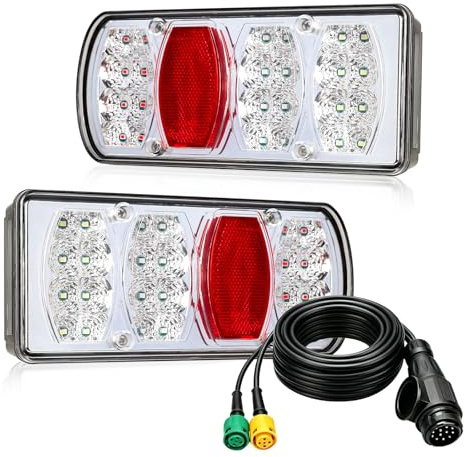 Qiping 13-Poliger LED Rückleuchten Anhänger,13 poliger anhängerstecker mit 5m Kabelsatz,12V 24V Anhänger Beleuchtung für PKW LKW RV Caravan Van,mit E-Geprüfte