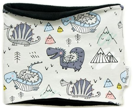 Kleine Könige Loop Schal Kinder Jungen bis 10 Jahre · Modell Dinosaurier Drache Arthur grau · Innen Fleece schwarz · Made in Germany