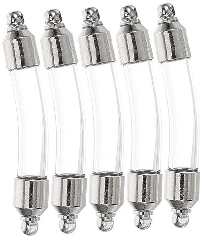 ULDIGI 5pcs Small Glass Vial Pendant Set 6mm Curved Glass Tubes and White Copper Screw Caps, Bottles for Diy Jewelry or Potion Necklaces, Suitable for Crafting and