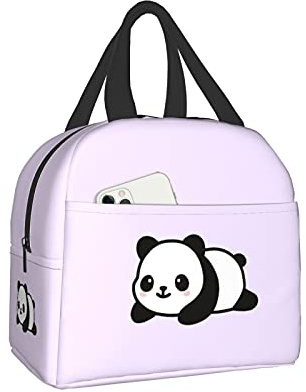 Hulnulnu Borsa termica per il pranzo con panda viola, riutilizzabile, portatile, impermeabile, per picnic, ufficio, lavoro