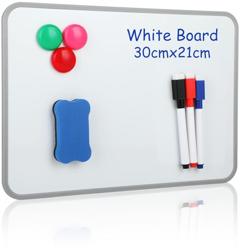 Ensemble de tableau blanc effacable - tableau magnetique enfant format A4 (30 x 21 cm) - Tableau blanc effacable - Tableau blanc effacable magnetique -gomme et aimants, idéal pour l'enseignement