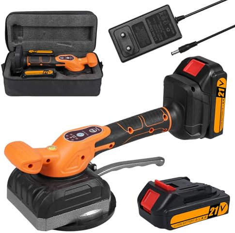Kabellose Fliesen Vibrations Nivelliermaschine 21V 130 mm Saugnapf 0-13500RPM mit 2PCS Batterien, 5 einstellbare Geschwindigkeiten, hohe Ladekapazität, vergrößerter Saugnapf mit Wasserwaage