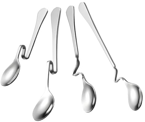 MUSISALY 4Pcs Stainless Steel Hanging Spoons Set Curved Handle Jam Honey Tea Stirring Dessert Serving Spoons for Kitchen Cafe Use