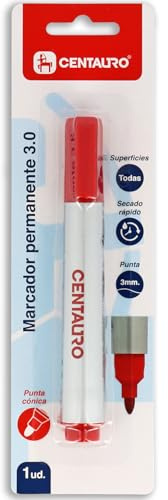 Centauro - Pennarello permanente rosso, 3 mm, punta conica, asciugatura rapida, inchiostro con base olio, adatto a tutti i tipi di superfici, metallo, vetro, stagno, plastica, pellicola fotografica,