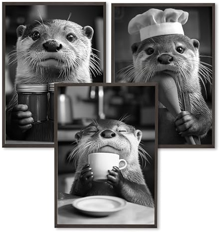 AVYLO - hochwertige Wandbilder als Küchendeko - Charmante A4 Otter-Posterset für deine Küche - ideale Deko Wohnzimmer - Wanddeko Esszimmer, Wohnzimmer, Restaurant oder Cafés - Ohne Rahmen