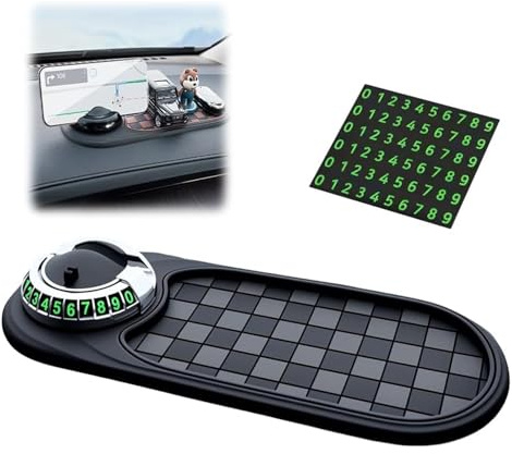 AngloCrate Multifunction Car Anti-Slip Mat, Rotatable Universal Non-Slip Car Dashboard Mat, Dashboard Mobile Phone Holder With Temporary Parking Number(Black2)