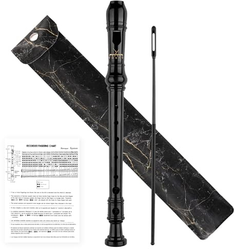 YONTY Soprano Recorder 8-Hole Instrument for Beginners Kids Students, Baroque Style C Key Flute with Cleaning Rod & acking Bag for Education & Entertainment-Obsidian