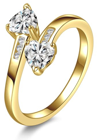 Yaresul Adjustable Promise Rings for her Heart Rings for Women April Birthstone Cubic Zirconia Ring 14K Gold Plated Women Stackables Statement Open Ring
