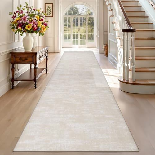 TEHWDAIYOU Tapis Couloir Long Antidérapant Lavable 60 x 300 cm Tapis Cuisine Devant Evier Absorbant Tapis Entrée Intérieur Tapis de Passage Beige