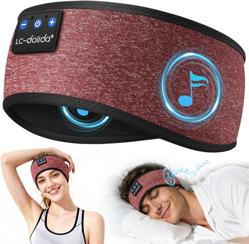 LC-dolida Schlafkopfhörer Bluetooth Sport Stirnband, 15h Akku & HiFi-Stereo | Weiches 4D-Gewebe,Beeindruckendem Klang,Komfort,tragbar für Reisen/Meditation/Yoga, tolles Unisex-Geschenk