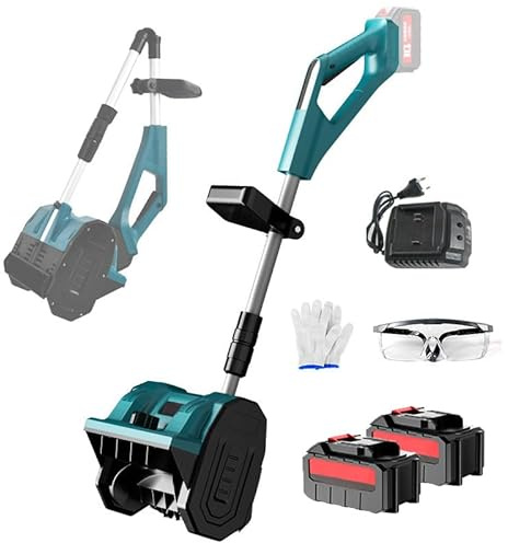 Pala da neve senza fili con ruote, spazzaneve senza spazzole senza fili, con 2 batterie, piastra direzionale regolabile e asta telescopica, spazzaneve a batteria per strade scolastiche e vialetti