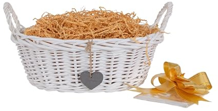 Wickerfield White Gift Hamper Basket Kit with Kraft Shredded Paper and Wrap