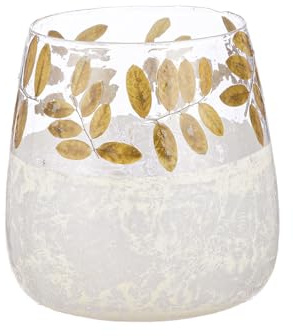 GILDE Vindljus foliering av glas – konisk bladdesign – grön-vit – höjd 20 cm x Ø 19 cm – stearinljus