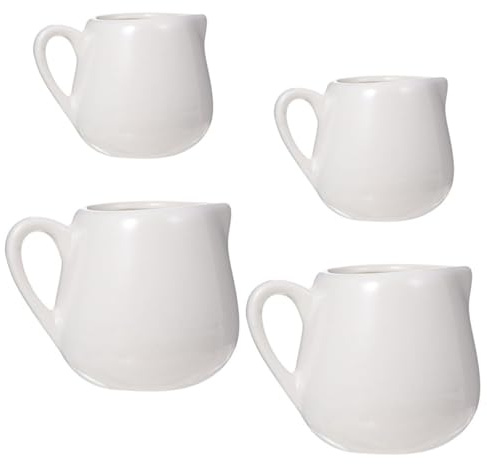 SEWACC Lot de 4 Mini-Pichets à Sauce en Céramique Blanche avec Anse 100 Ml et 50 Ml Pots à Lait et Coupelles à Expresso pour Servir Sauces Lait et Café