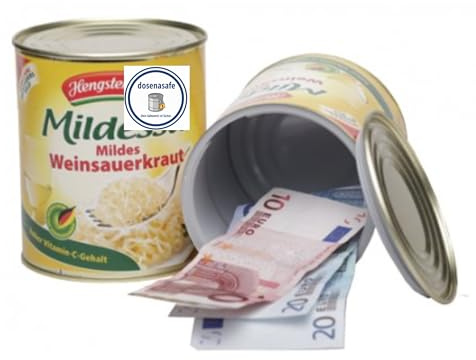 Dosen-Safe VERSTECK – Geheimversteck & Tresor in echter Sauerkraut-Dose – Perfektes Geldversteck für Wertsachen und Bargeld