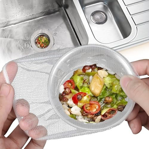 200Pcs Kitchen Sink Strainer Mesh Bag, Disposable Drain Covers, Mesh Drain Cover for Efficient Food Waste Filtering, Small Disposable Mesh Sink Strainer Bags and PP Extraction Box, Fit All Drain Sinks
