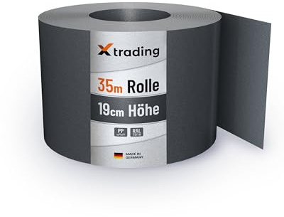X-trading PP Sichtschutzstreifen für Doppelstabmatten-Zaun (35 m x 19 cm Rolle) Anthrazit – RAL7016 – Lederoptik – Qualität Made in Germany, einfache Montage ohne Clips & Werkzeug