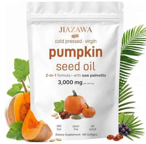 Pumpkin Seed Oil Capsules with Saw Palmetto – 3000mg Cold Pressed for Hair Growth & Prostate Support – Vegan, High Strength – (180 capsules)