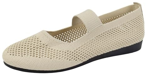 Ballerinaskor dam platta skor breda H halvskor halkfria kostymskor slip-on remballerina rund tå loafers stickade bekväma dansskor mjuka fritidsskor, Beige, 43 EU