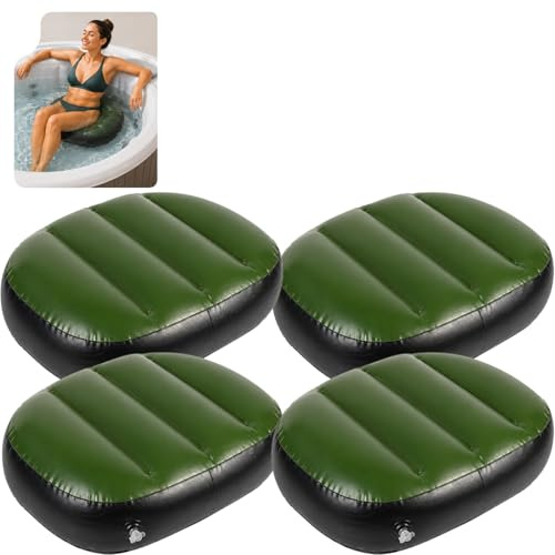 Sitzkissen Aufblasbar 4 Stück, Sitzkissen Sitz Unterwasser aus PVC, Wasser oder Luft Befüllbar, Badewannensitz für Spa, Pool, Badewanne und Outdoor Wanne (Grün)