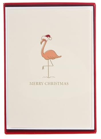 Graphique Weihnachts-Flamingo-Karten | 15 Stück Karten mit Umschlägen | Weihnachtsgrüße | La Petite Noel Collection | Goldfolien-Akzente | innen blanko | Box Set | 8,3 x 12,1 cm