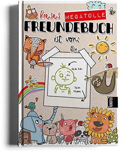 Mein megatolles Freundebuch mit beschreibbarem Cover für Vorder- & Rückseite für 21 Freunde in Kindergarten, Schule oder Verein in A5 zum kritzeln, malen und erinnern an die gemeinsame Zeit - RUNDFUX