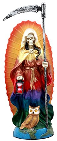 Atlantic Collectibles 7.25 Tall Holy Death Santa Muerte Holding Scythe In Tunic Robe Day of The Dead Decorative Figurine (Rainbow)
