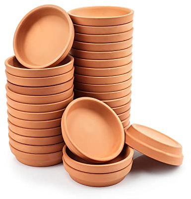 vensovo Sottovasi in terracotta da 5 cm, 32 mini sottovasi per piante da interno ed esterno, piccoli vassoi in argilla perfetti per vasi da fiori da 2,5 cm e 3,8 cm